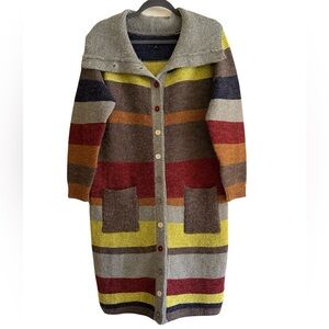 Retro Stripe Multicolor Long Duster Cardigan Sweater Boho Indie Cottagecore Y2K